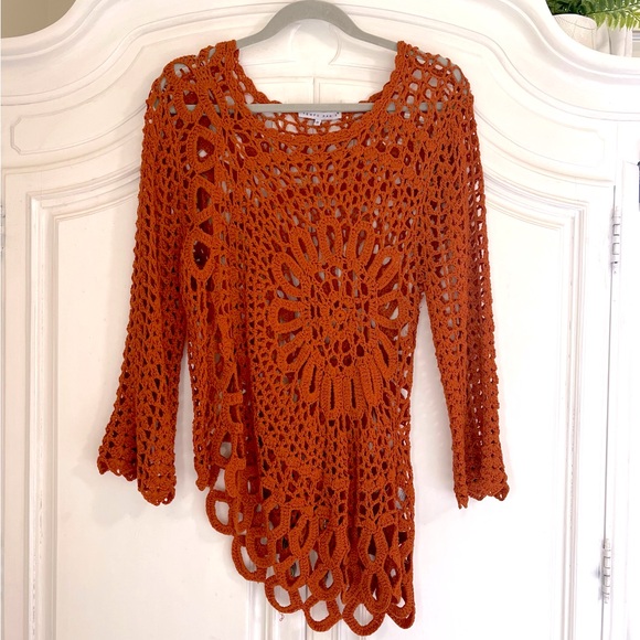 TEMPO PARIS CROCHET SWEATER | BURNT ORANGE | RUST | MEDIUM | GREAT CONDITION - Picture 1 of 10